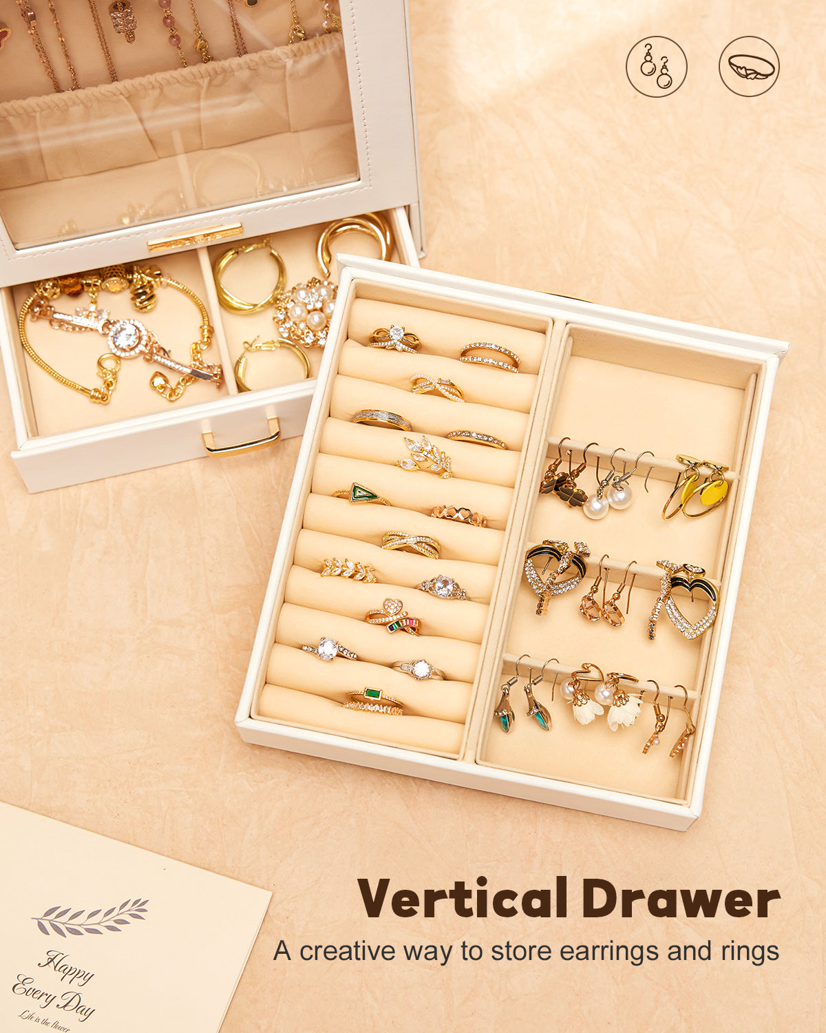 Jewelry Organizer Girls Women Jewelry Box for Necklaces Rings Earrings Gift Jewelry Storage Case