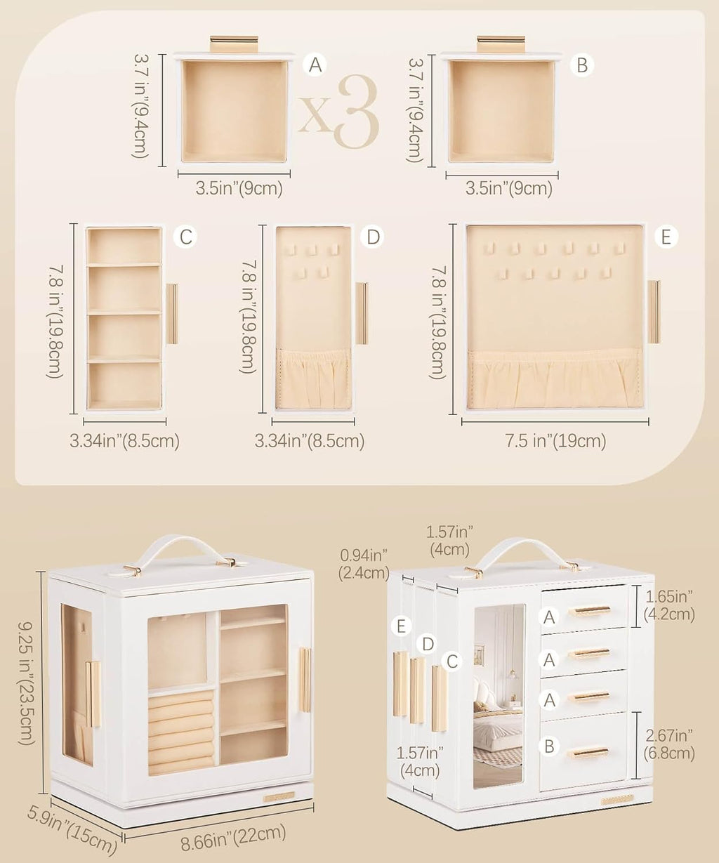 Homde 360° Rotating Jewelry Box with Mirror, 7 Drawers and Necklace Hooks