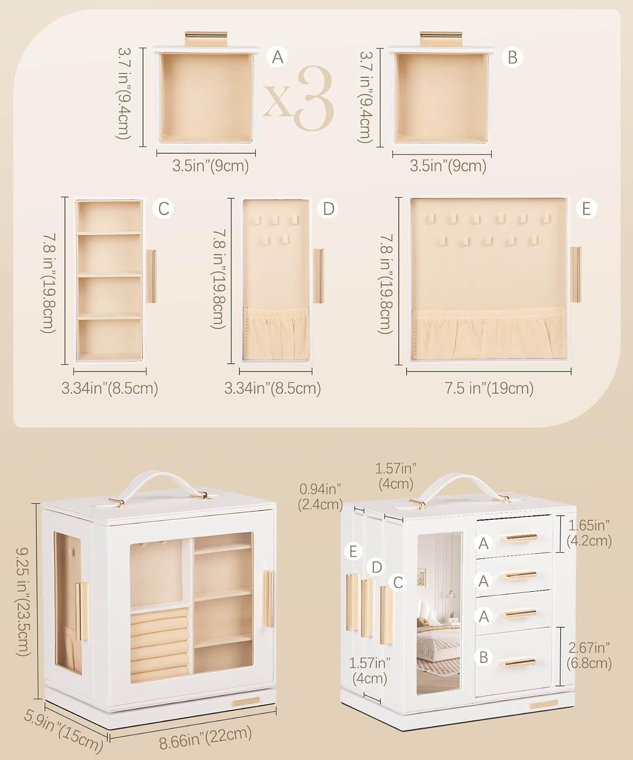Homde 360° Rotating Jewelry Box with Mirror, 7 Drawers and Necklace Hooks