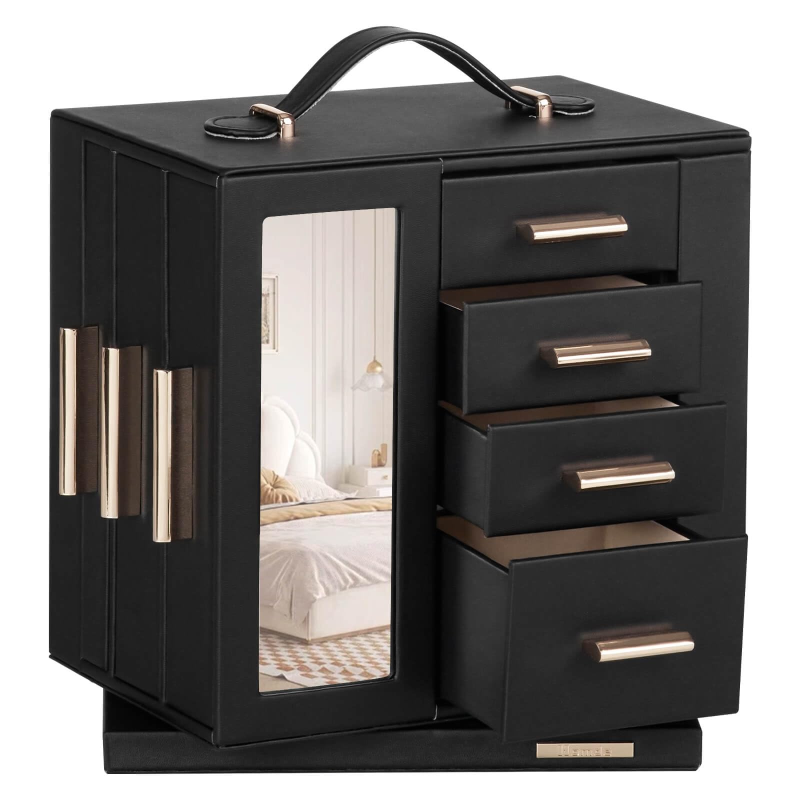 Homde 360° Rotating Jewelry Box with Mirror, 7 Drawers and Necklace Hooks