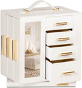 Homde 360° Rotating Jewelry Box with Mirror, 7 Drawers and Necklace Hooks