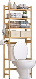 Homde Over The Toilet Storage Rack with Basket and Drawer, Adjustable 4-Tier Bamboo