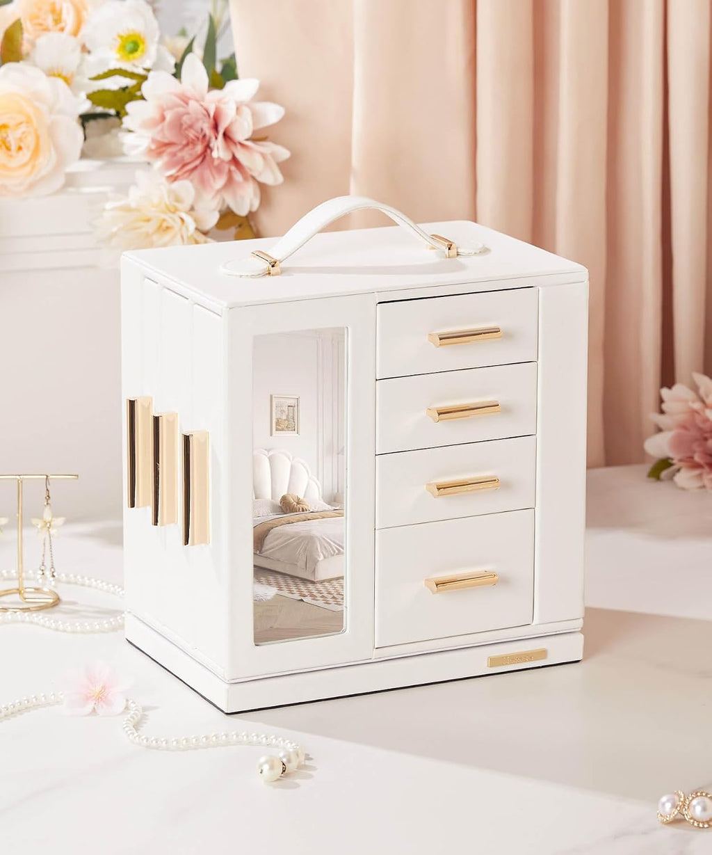 Homde 360° Rotating Jewelry Box with Mirror, 7 Drawers and Necklace Hooks