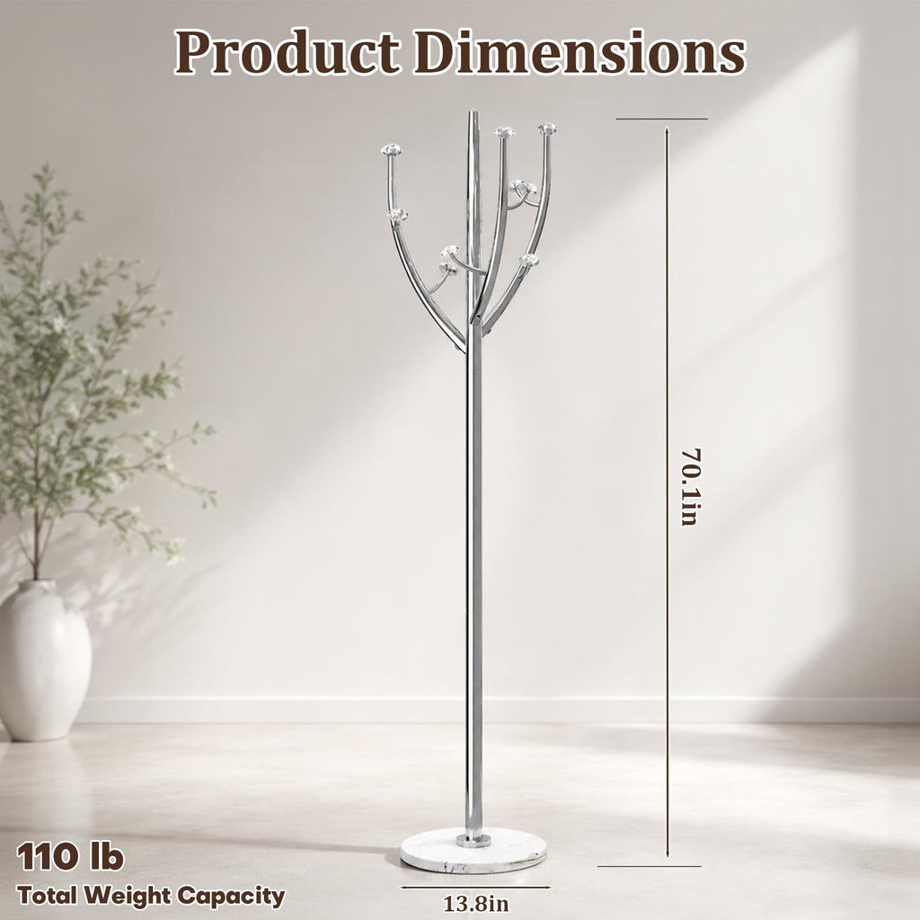 Homde Metal Coat Rack Stand with Natural Marble Base and 8 Hooks