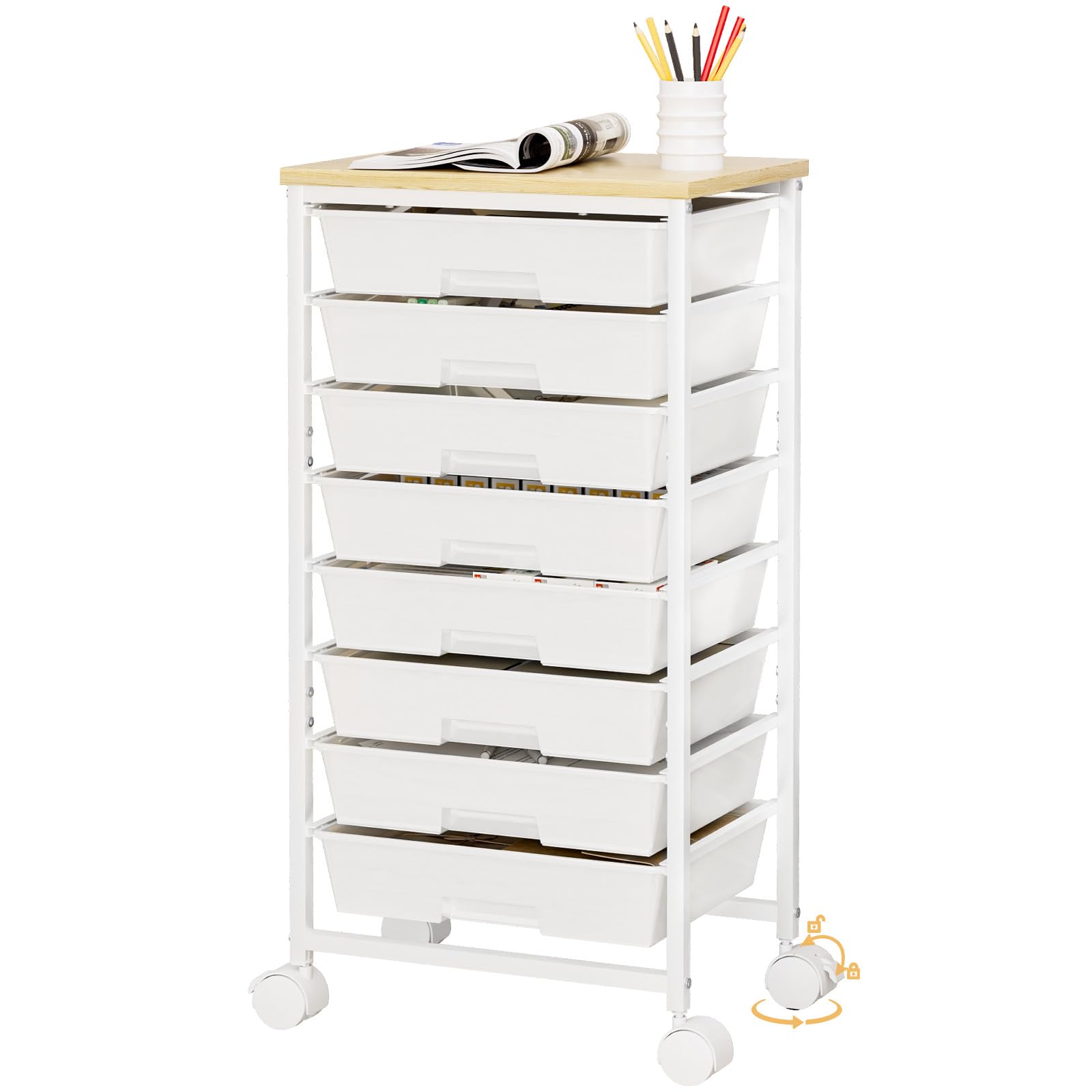 Homde Rolling Storage Drawer Cart with 8 Drawers and Lockable Wheels-Homde
