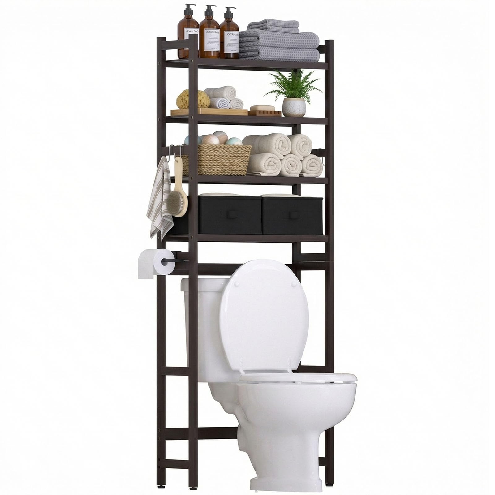 Homde Over The Toilet Storage Rack with Basket and Drawer, Adjustable 4-Tier Bamboo