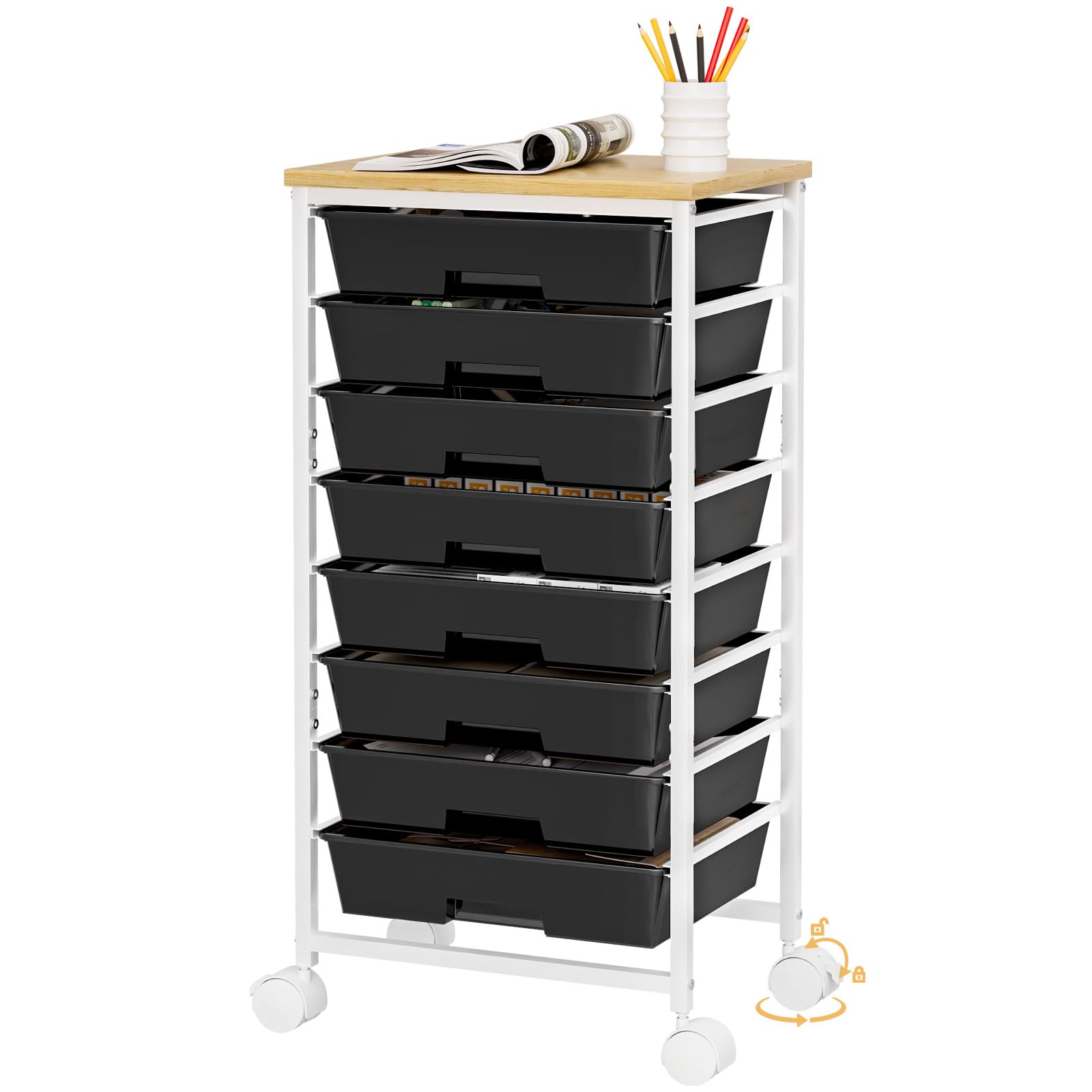 Homde Rolling Storage Drawer Cart with 8 Drawers and Lockable Wheels-Homde