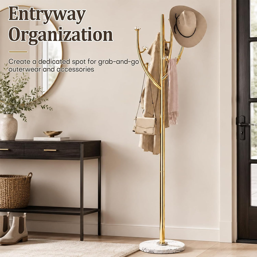 Homde Metal Coat Rack Stand with Natural Marble Base and 8 Hooks