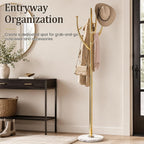 Homde Metal Coat Rack Stand with Natural Marble Base and 8 Hooks