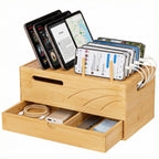 Homde Bamboo Charging Station Organizer with Drawer for Multiple Devices-Homde