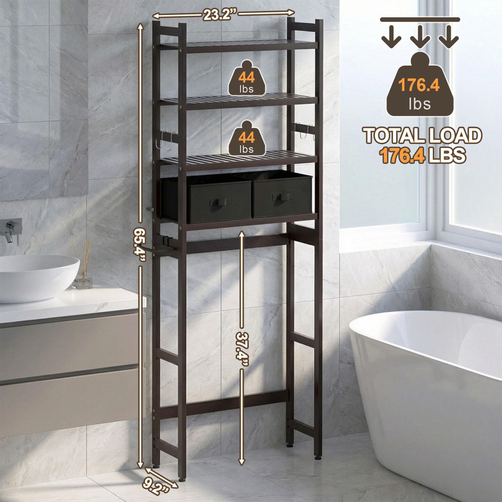 Homde Over The Toilet Storage Rack with Basket and Drawer, Adjustable 4-Tier Bamboo