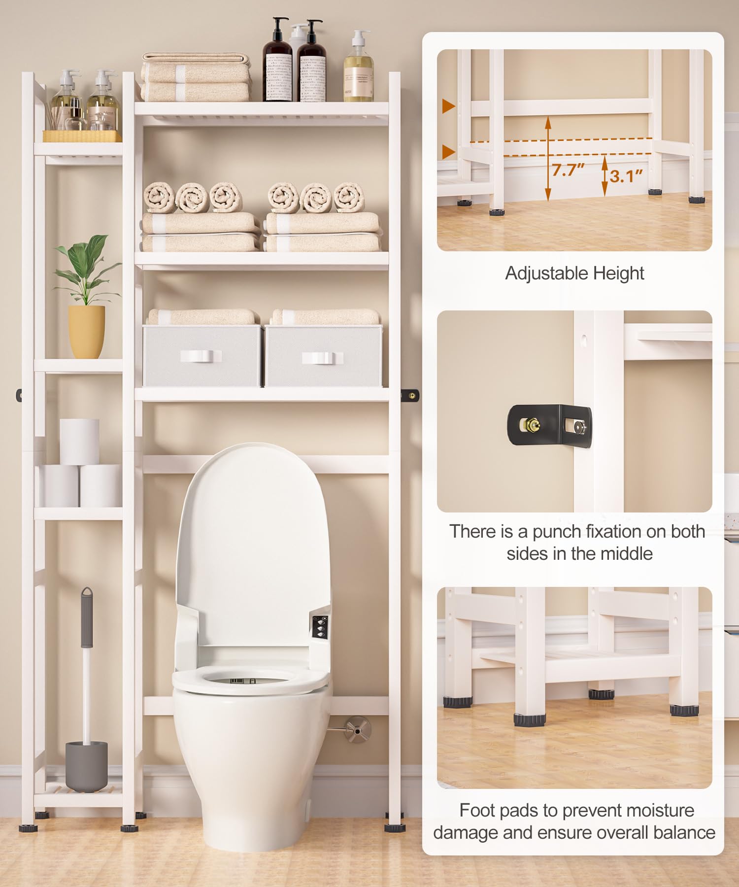 Homde Bamboo Over-the-Toilet Storage Rack with 2 Baskets and Adjustable Shelf-Homde