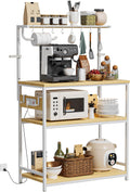Homde Bakers Rack with Power Outlet: Adjustable 4-Tier Stand (Light Wood)