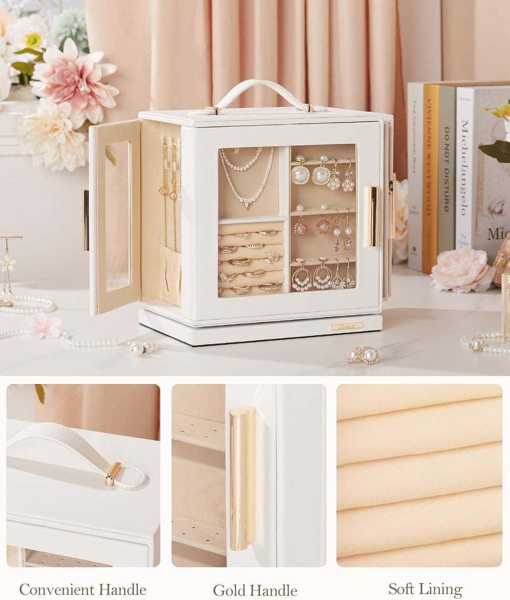 Homde 360° Rotating Jewelry Box with Mirror, 7 Drawers and Necklace Hooks