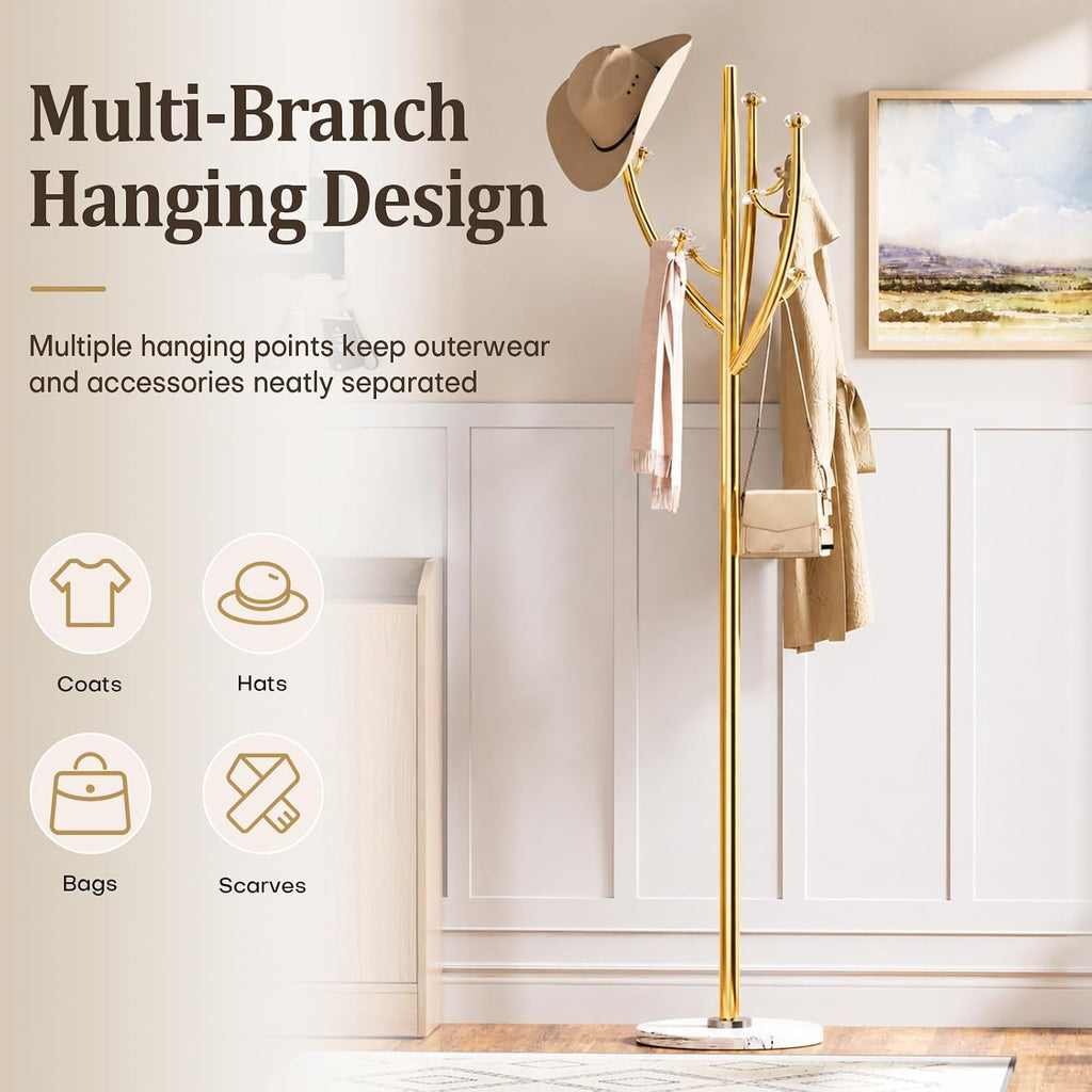 Homde Metal Coat Rack Stand with Natural Marble Base and 8 Hooks