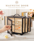 Homde 360° Rotating Jewelry Box with Mirror, 7 Drawers and Necklace Hooks