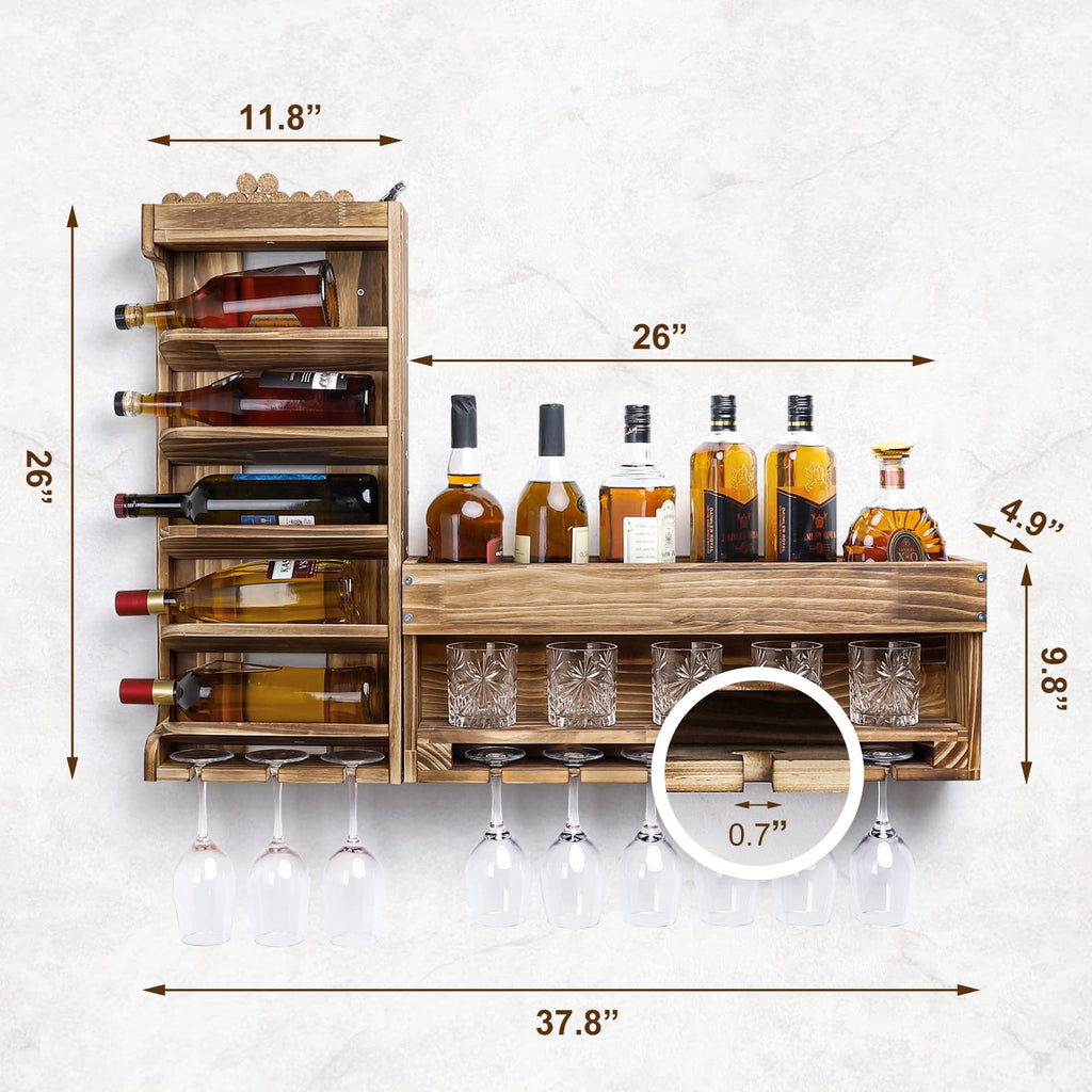 Homde Wall Mounted Wooden Wine Rack with Glass Holder-Homde