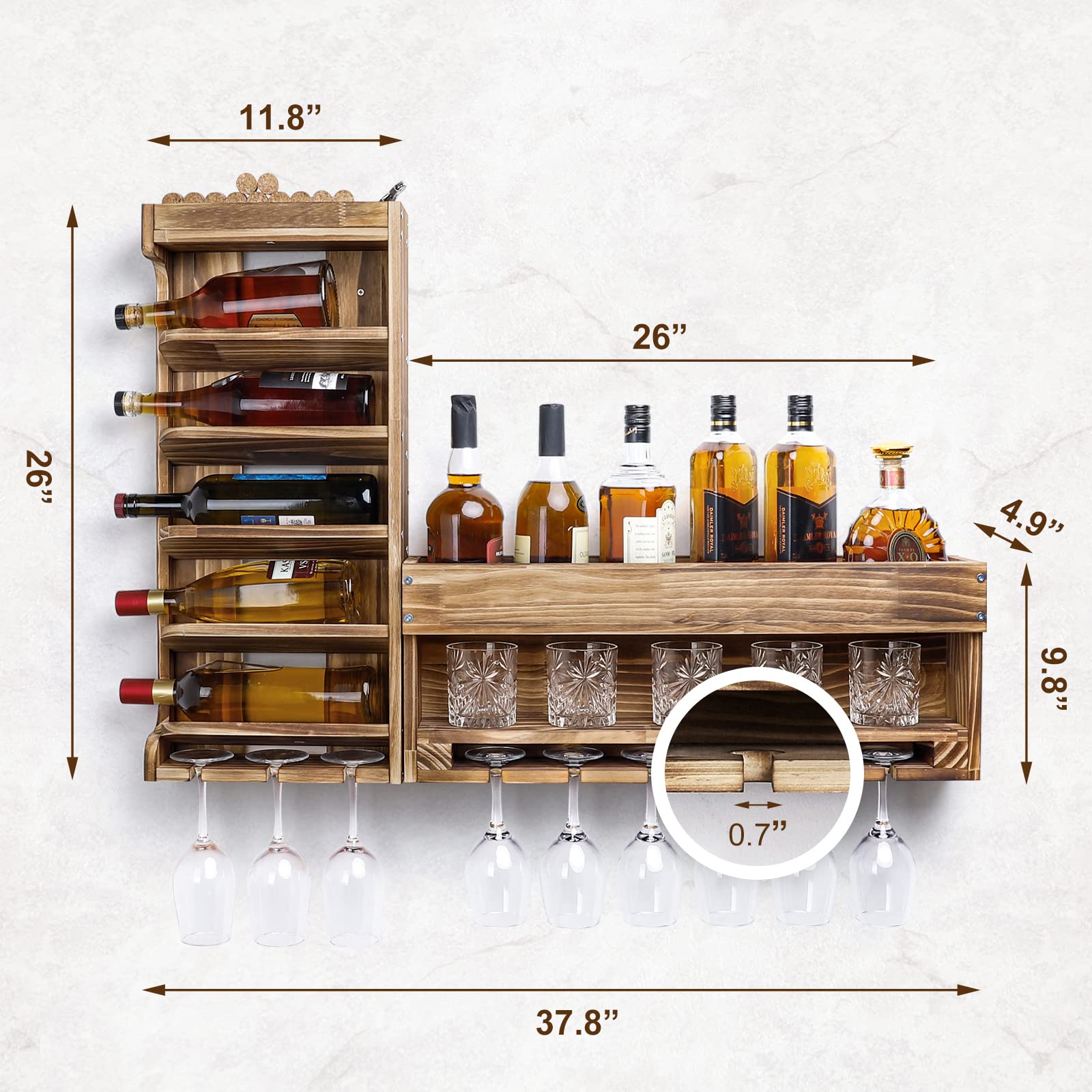 Homde Wall Mounted Wooden Wine Rack with Glass Holder-Homde