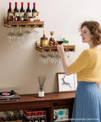 Homde 2-Pack Wall Mounted Wood Wine Rack with Glass Holder-Homde