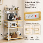 Homde Bakers Rack with Power Outlet: Adjustable 4-Tier Stand (Light Wood)