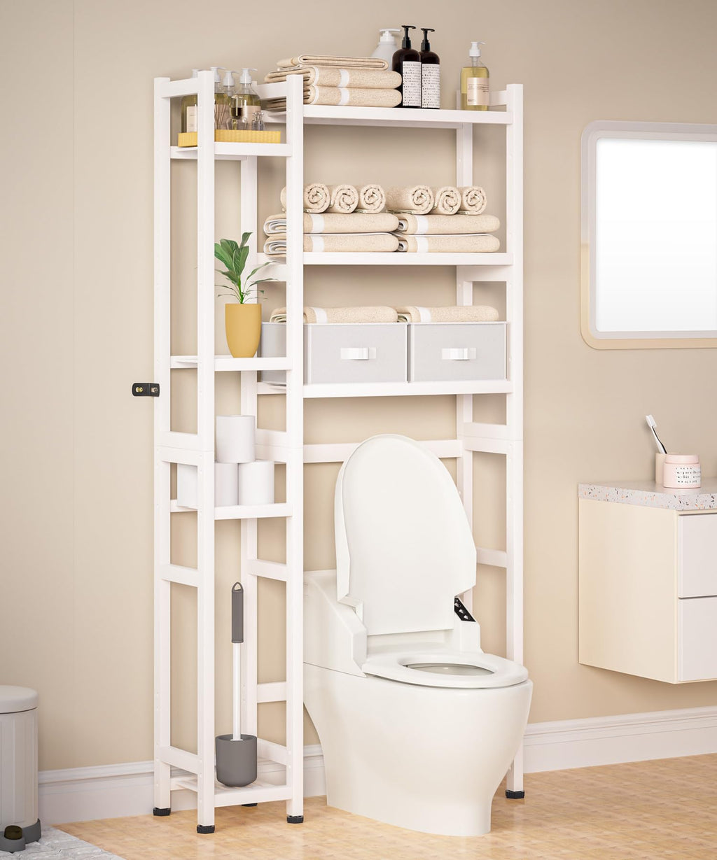 Homde Bamboo Over-the-Toilet Storage Rack with 2 Baskets and Adjustable Shelf-Homde