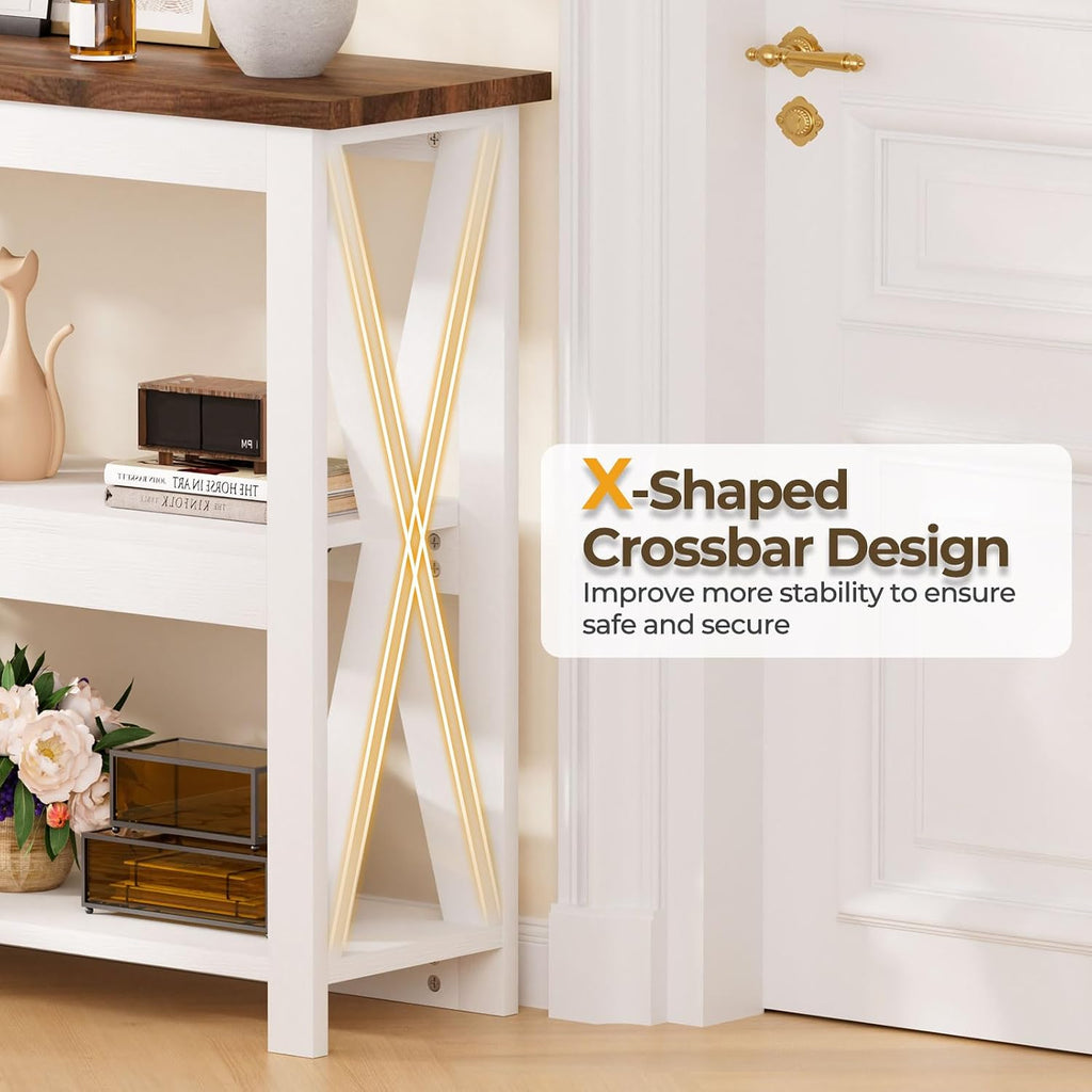 3-Tier Wood Entryway Table, 41" Narrow Console Table-Homde