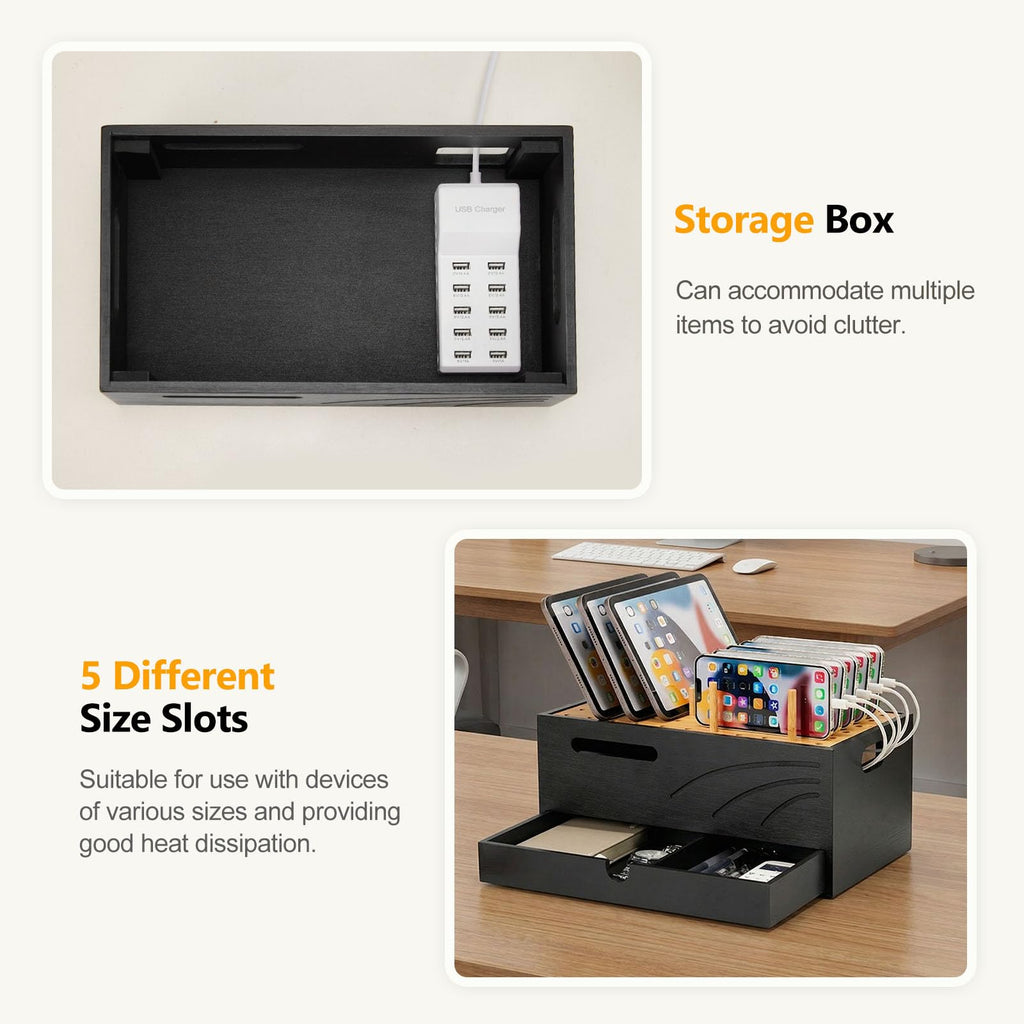 Homde Bamboo Charging Station Organizer with Drawer for Multiple Devices-Homde
