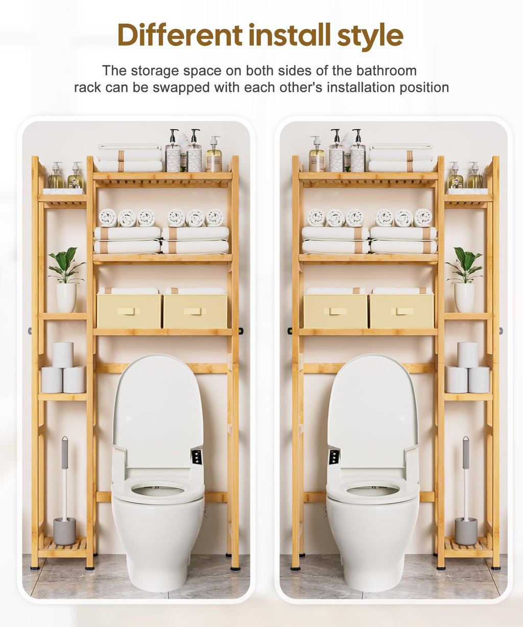 Homde Bamboo Over-the-Toilet Storage Rack with 2 Baskets and Adjustable Shelf-Homde