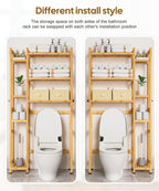 Homde Bamboo Over-the-Toilet Storage Rack with 2 Baskets and Adjustable Shelf-Homde