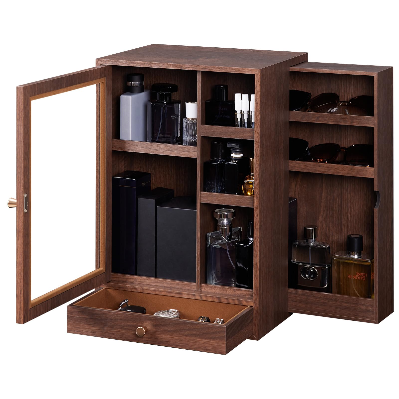 Homde Wooden Cologne Organizer with Drawers and Clear Display Window-Homde