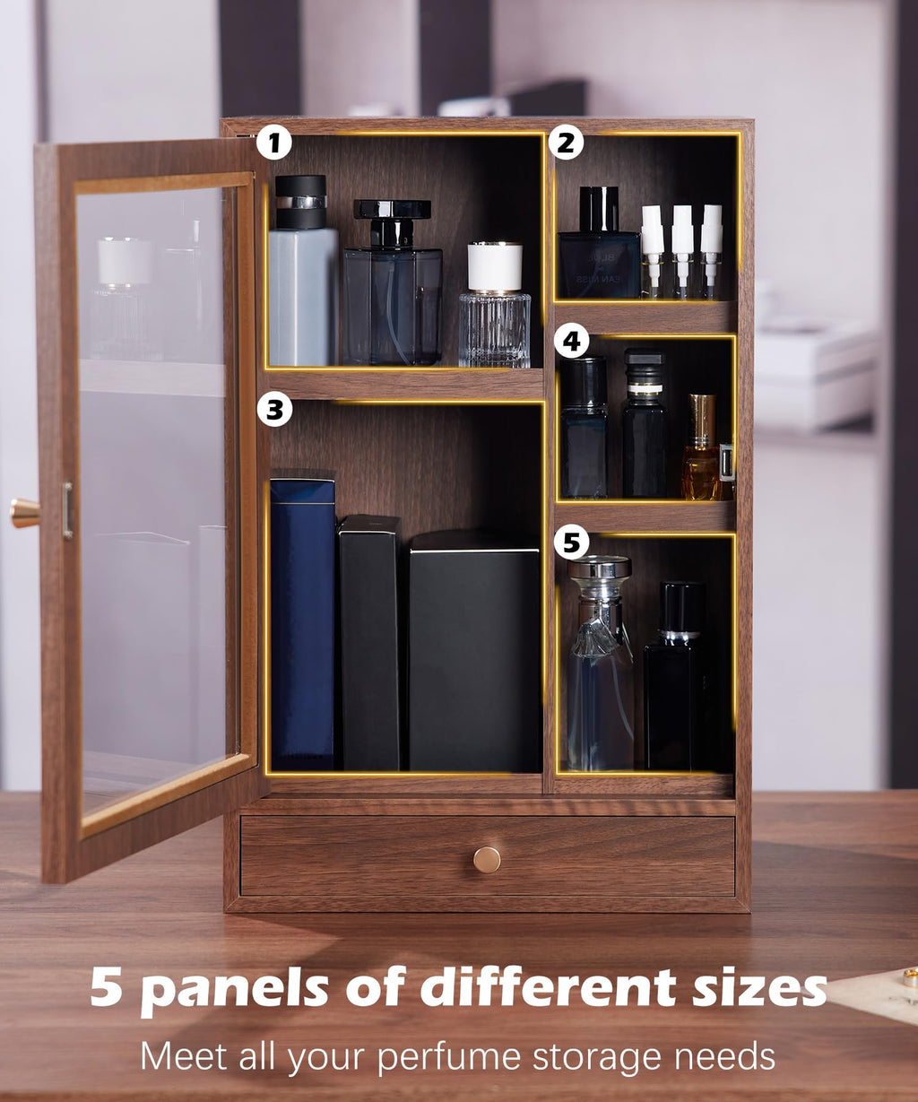 Homde Wooden Cologne Organizer with Drawers and Clear Display Window-Homde