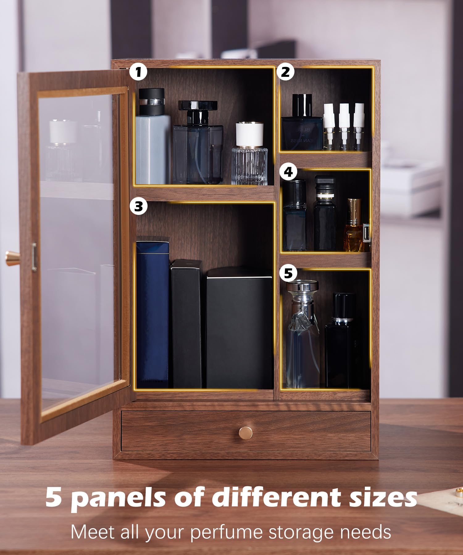 Homde Wooden Cologne Organizer with Drawers and Clear Display Window-Homde