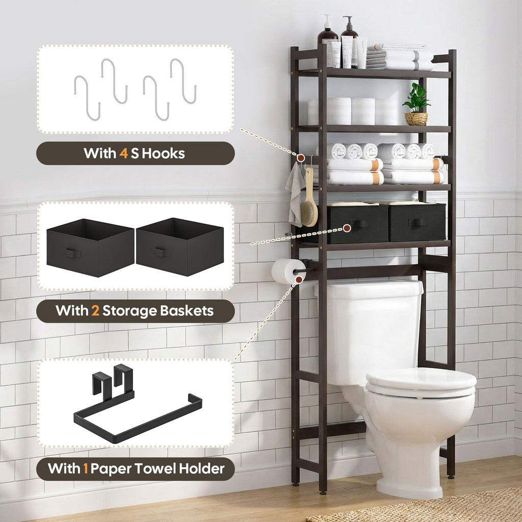 Homde Over The Toilet Storage Rack with Basket and Drawer, Adjustable 4-Tier Bamboo