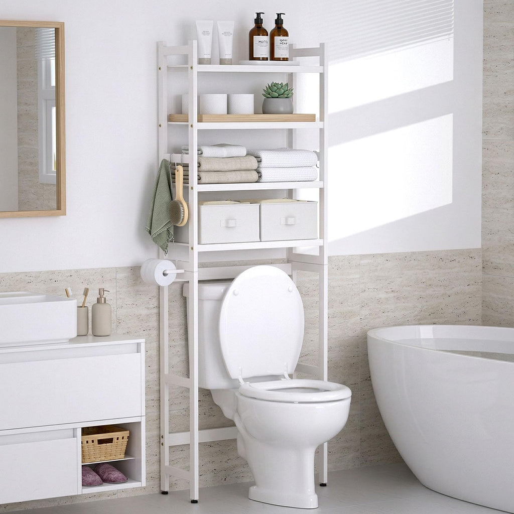 Homde Over The Toilet Storage Rack with Basket and Drawer, Adjustable 4-Tier Bamboo