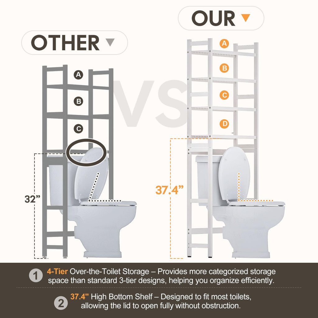 Homde Over The Toilet Storage Rack with Basket and Drawer, Adjustable 4-Tier Bamboo
