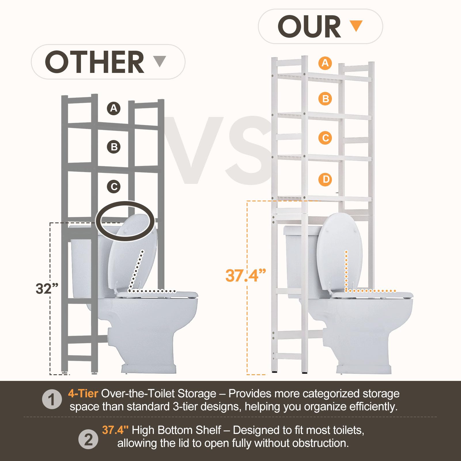Homde Over The Toilet Storage Rack with Basket and Drawer, Adjustable 4-Tier Bamboo