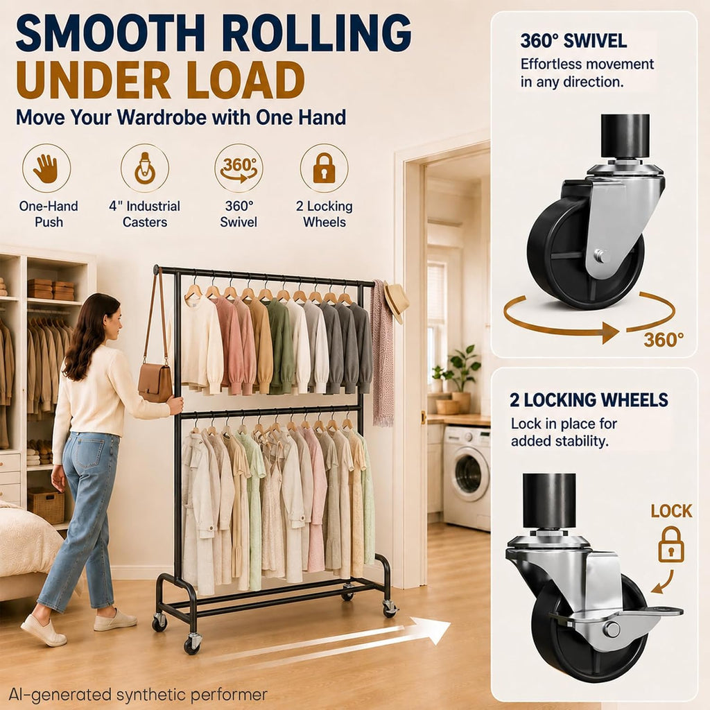 Homde Sturdy Clothes Rack for Bedroom: 462 lbs Heavy Duty Capacity
