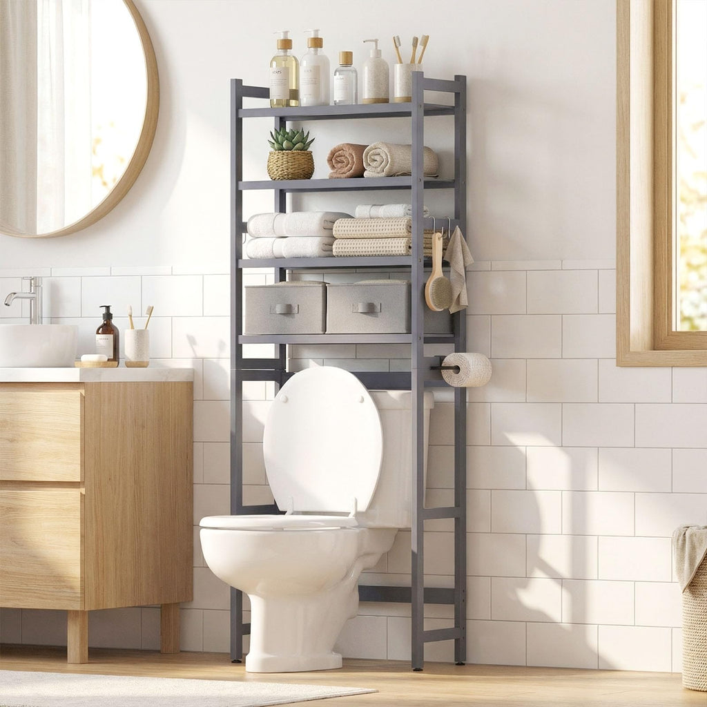 Homde Over The Toilet Storage Rack with Basket and Drawer, Adjustable 4-Tier Bamboo