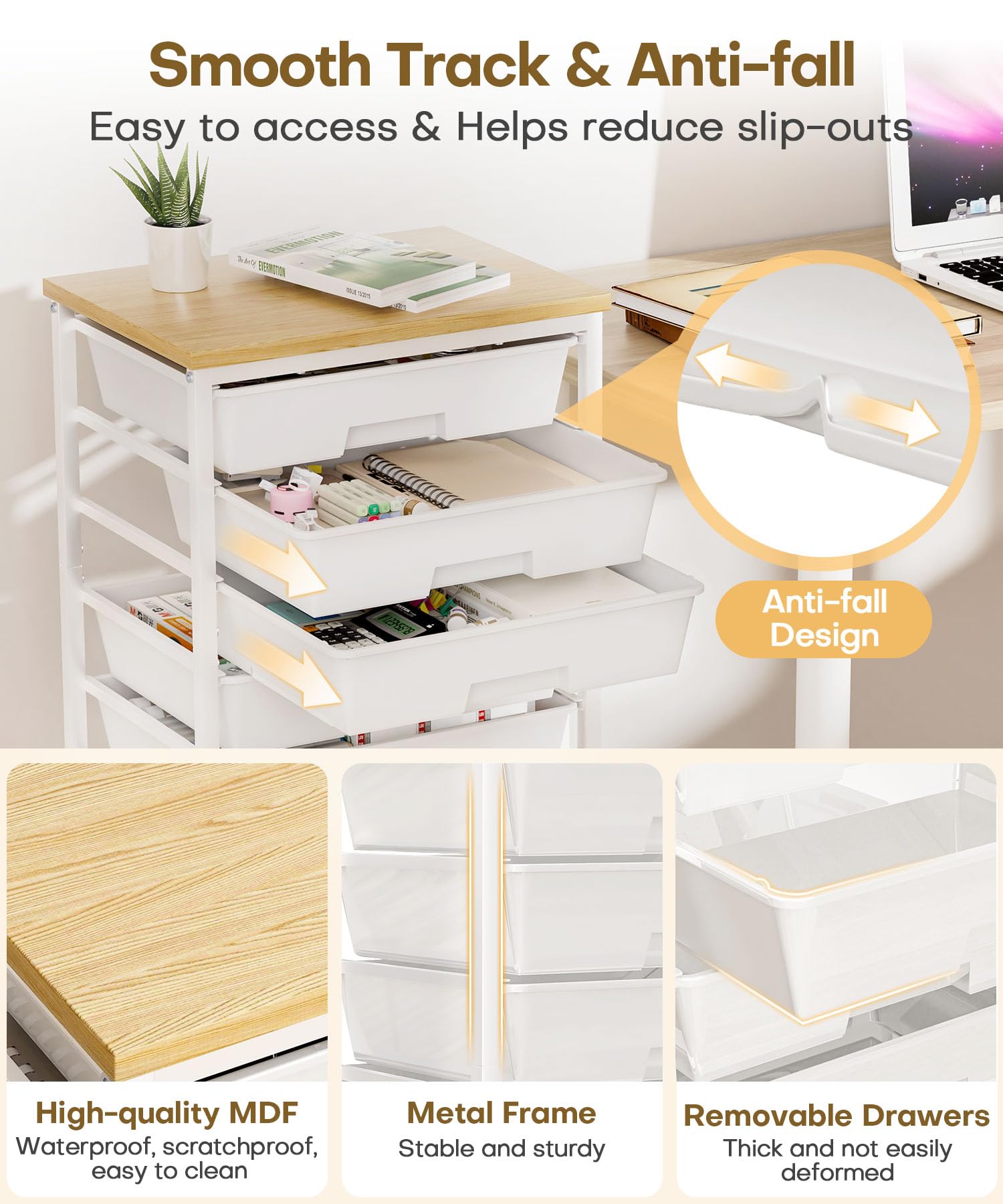 Homde Rolling Storage Drawer Cart with 8 Drawers and Lockable Wheels-Homde