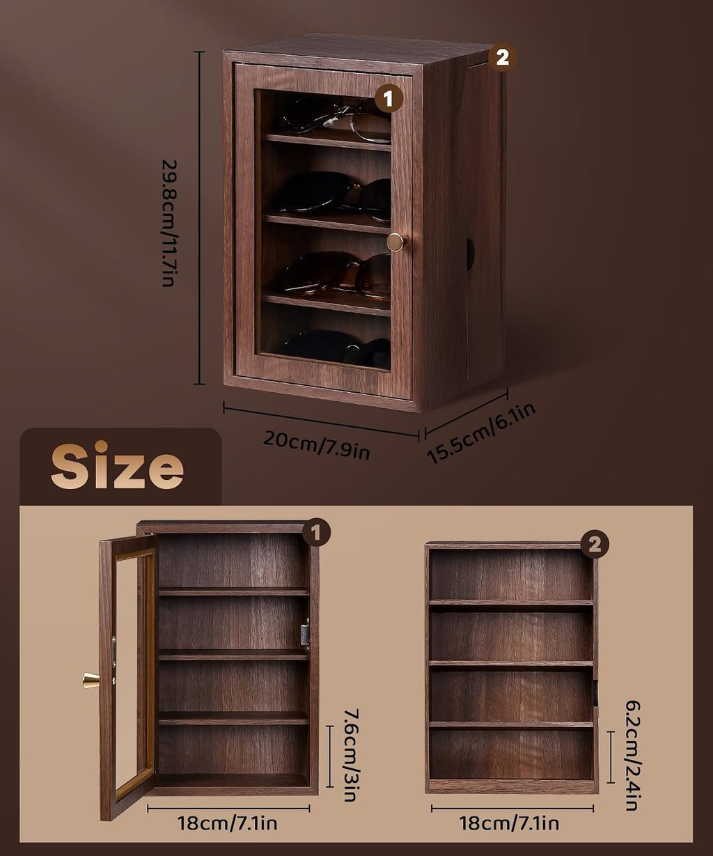 Homde Wooden Sunglass Organizer with Drawer and Clear Window-Homde