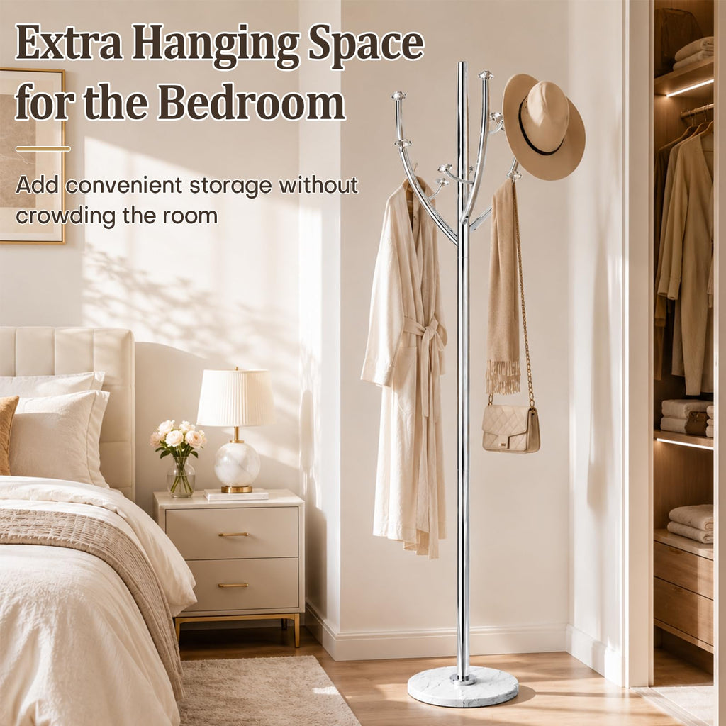 Homde Metal Coat Rack Stand with Natural Marble Base and 8 Hooks