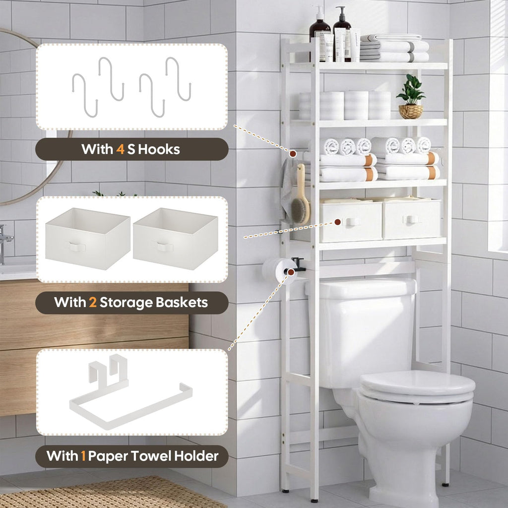 Homde Over The Toilet Storage Rack with Basket and Drawer, Adjustable 4-Tier Bamboo