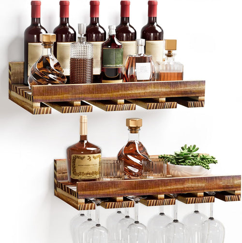 Homde 2-Pack Wall Mounted Wood Wine Rack with Glass Holder-Homde