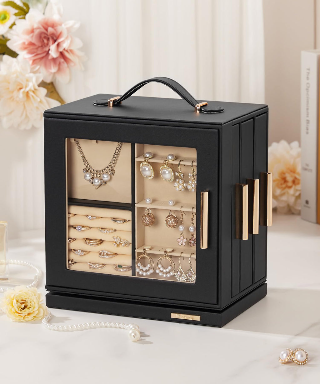 Homde 360° Rotating Jewelry Box with Mirror, 7 Drawers and Necklace Hooks