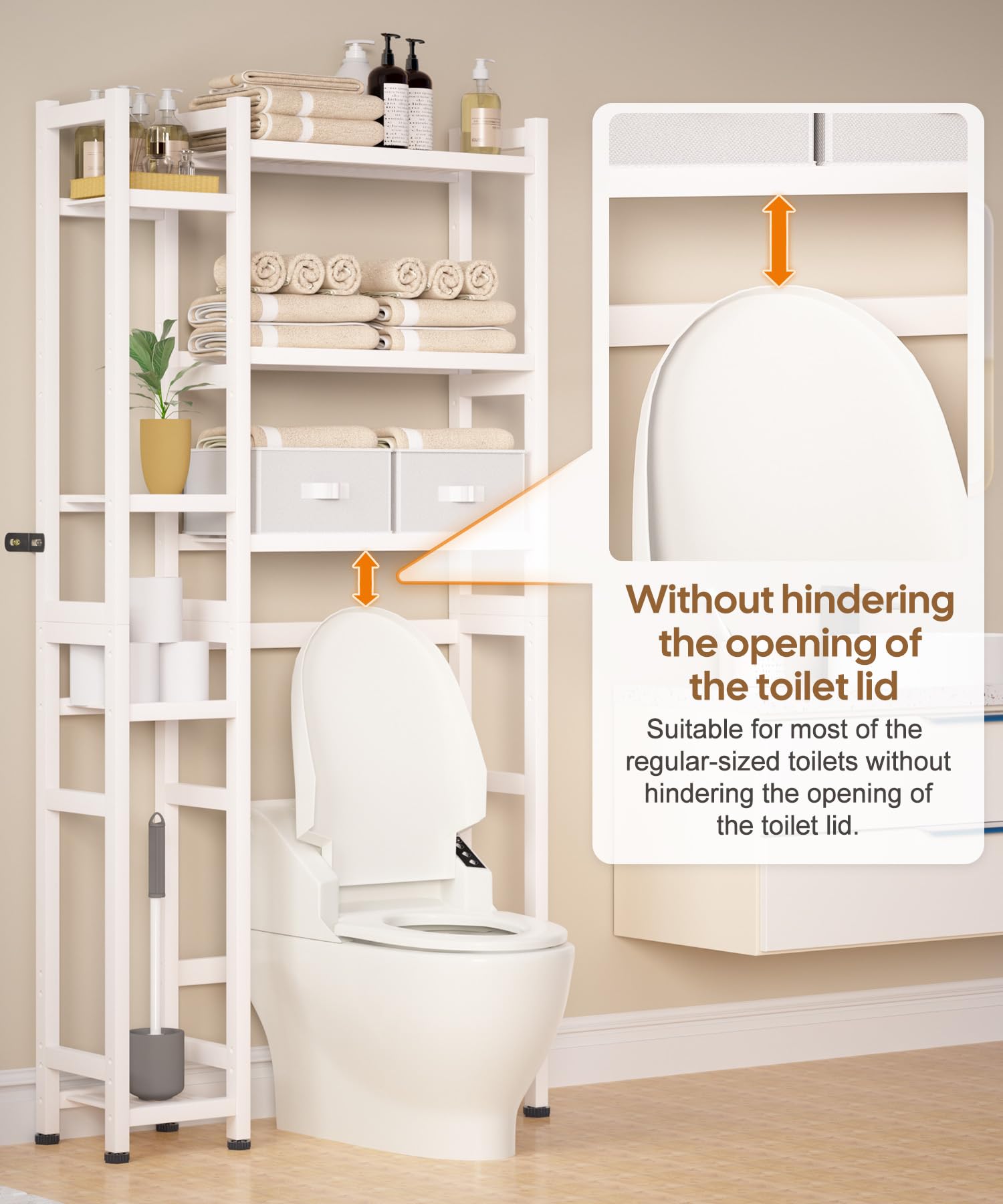Homde Bamboo Over-the-Toilet Storage Rack with 2 Baskets and Adjustable Shelf-Homde