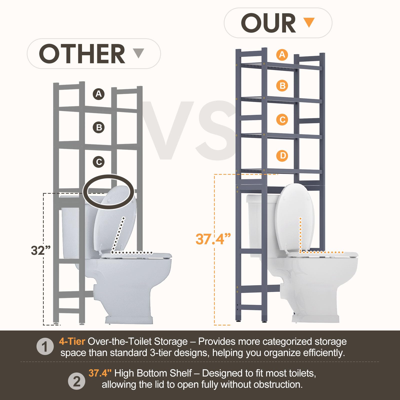 Homde Over The Toilet Storage Rack with Basket and Drawer, Adjustable 4-Tier Bamboo