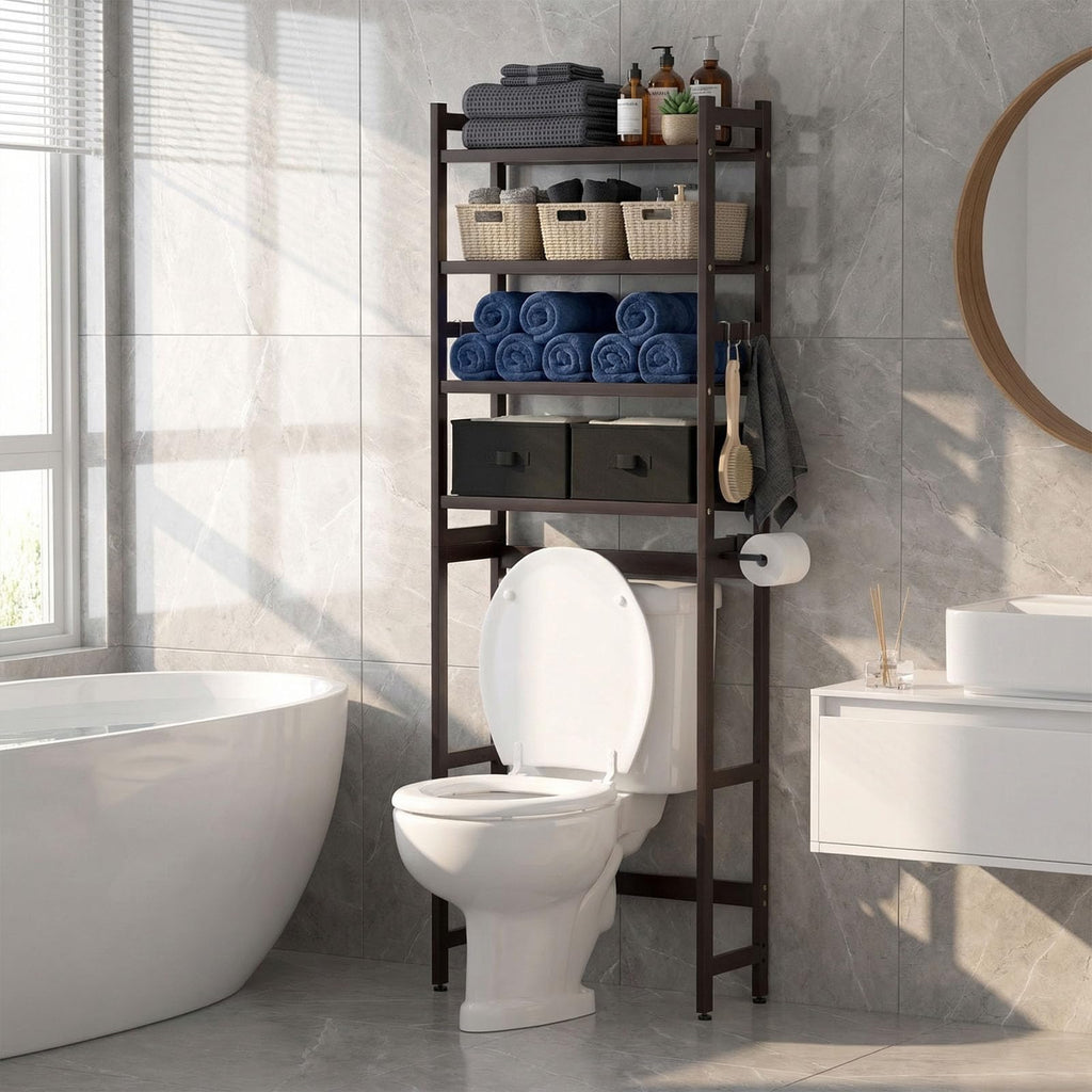 Homde Over The Toilet Storage Rack with Basket and Drawer, Adjustable 4-Tier Bamboo