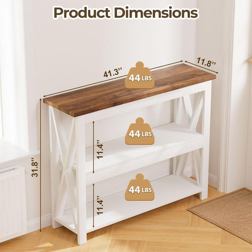 3-Tier Wood Entryway Table, 41" Narrow Console Table-Homde