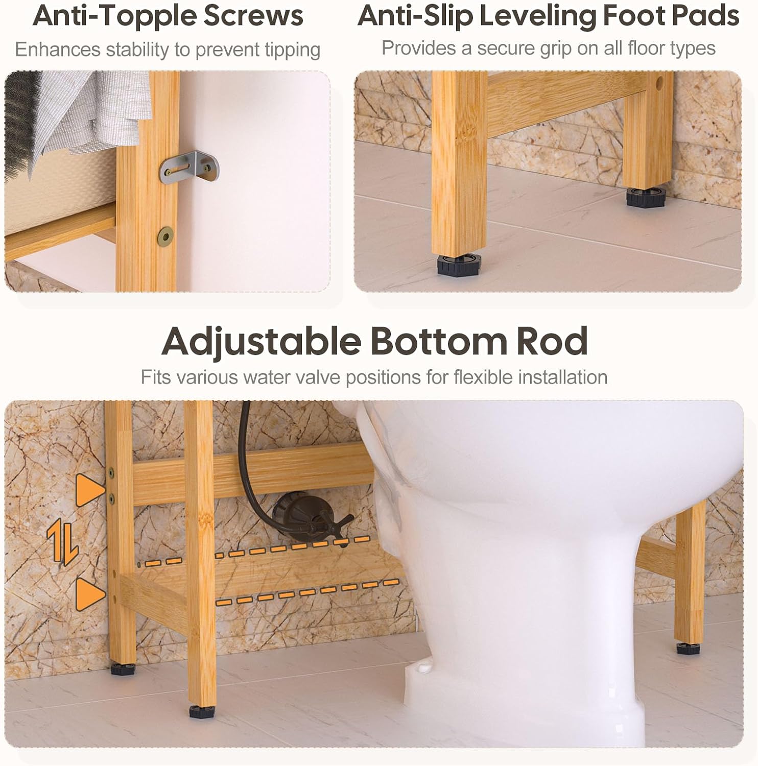 Homde Over The Toilet Storage Rack with Basket and Drawer, Adjustable 4-Tier Bamboo