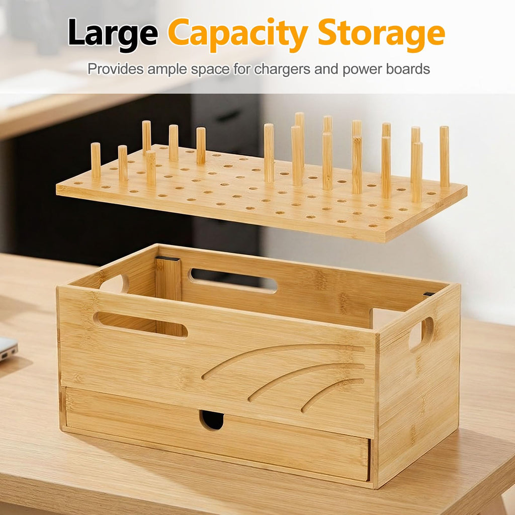 Homde Bamboo Charging Station Organizer with Drawer for Multiple Devices-Homde